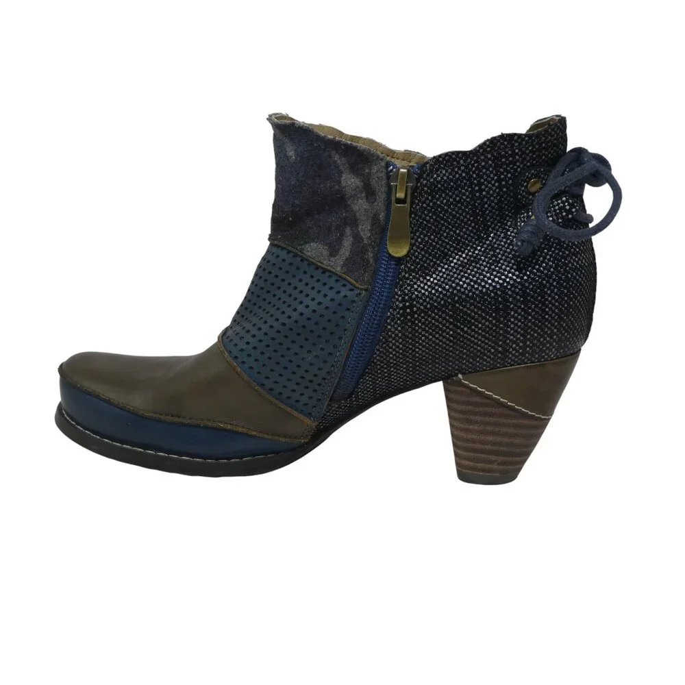 Boutique by‎ Corkys Shale Blue Brown Leather Heeled Ankle Boots Womens 8